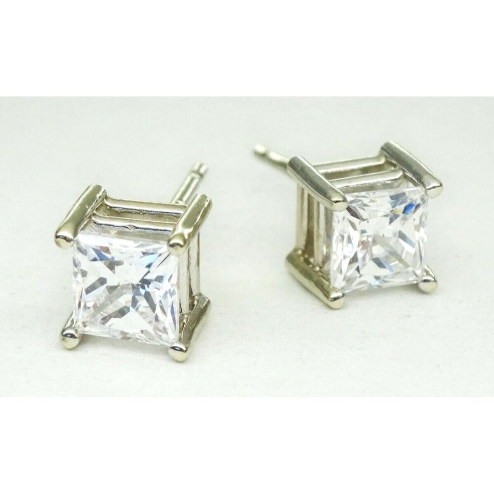 Square Colorless CZ Stud Earrings 14k White Gold